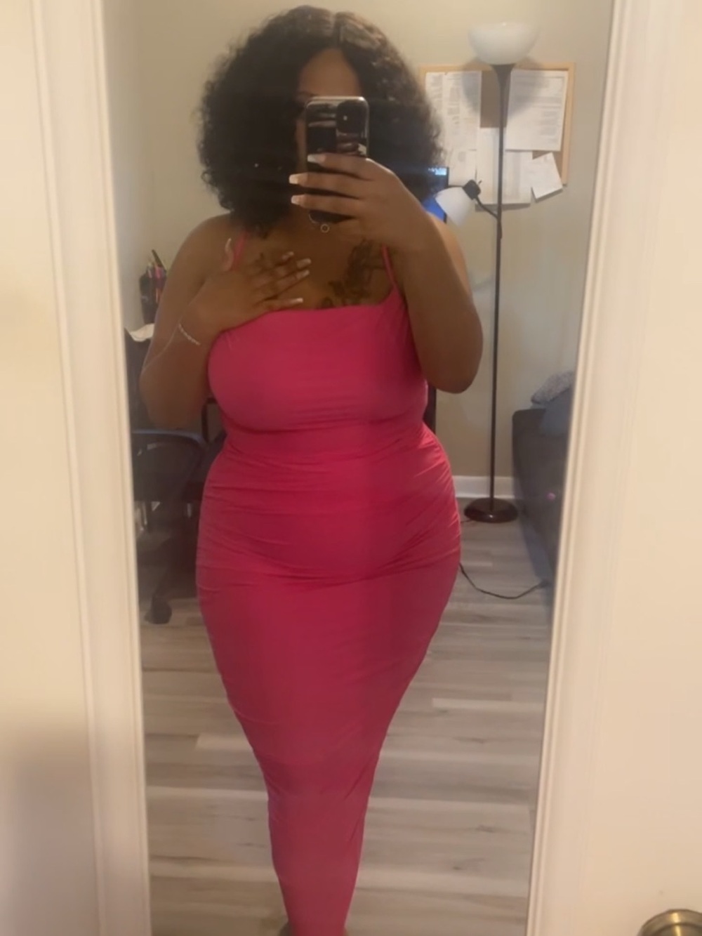 Women’s Fitted Hot Pink Midi Dress